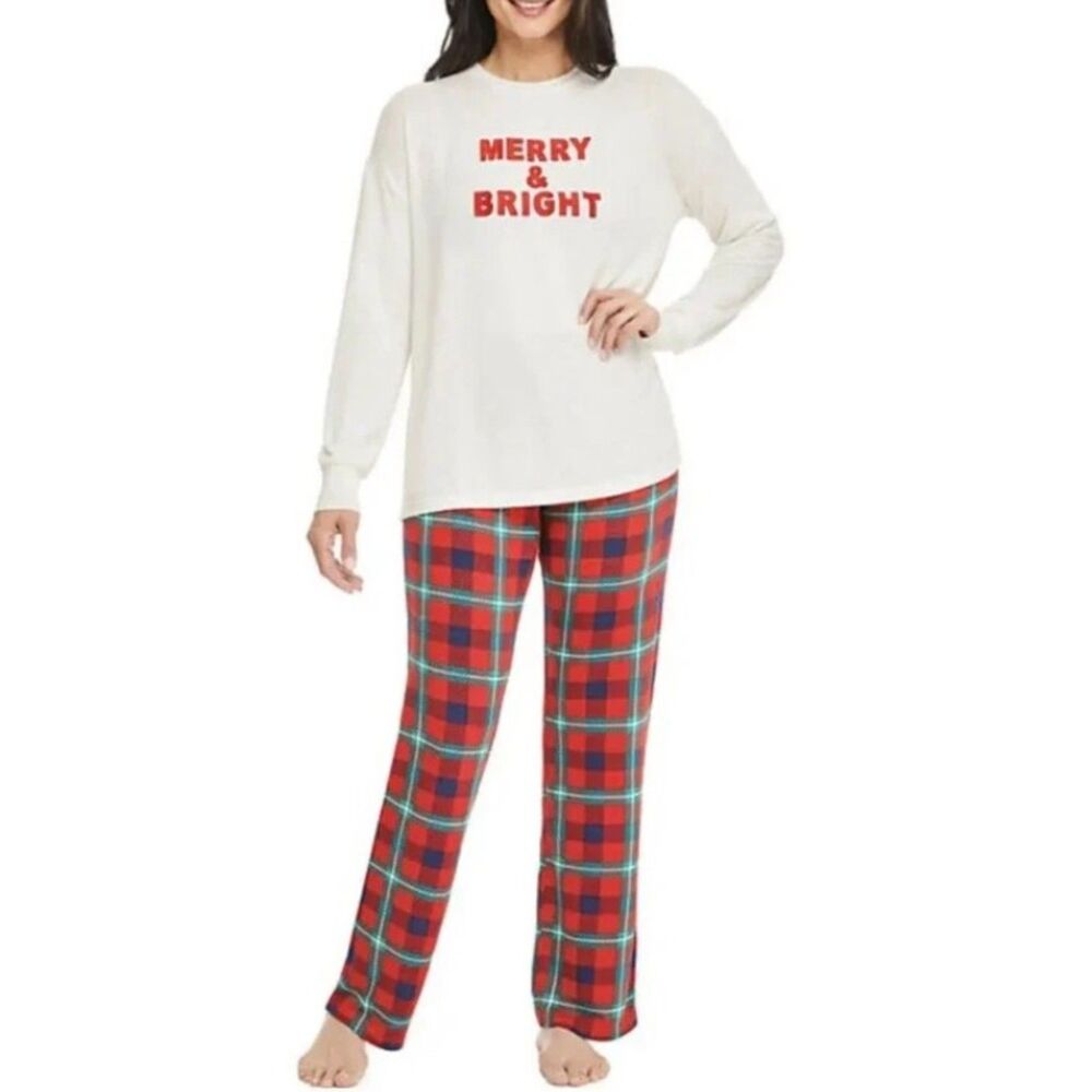 NEW Multicolored Sz XXL Christmas Holiday MERRY & BRIGHT Lounge Pajama 2 Pc Set